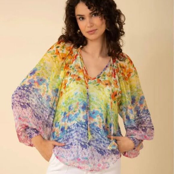 New* HALE BOB Octavia Chiffon Top Blue Multi-Color Size XL $80.00 - Picture 2 of 11